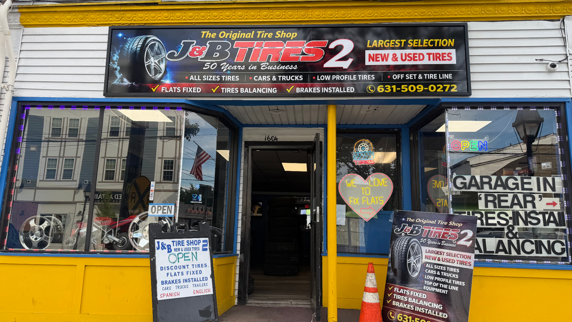 J & B Tires 2 storefront on Main Street in Port Jefferson Station